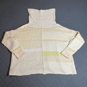 Free People Favorite Patchwork Cowl Neck Long Sleeve Pullover Knit Sweater – M